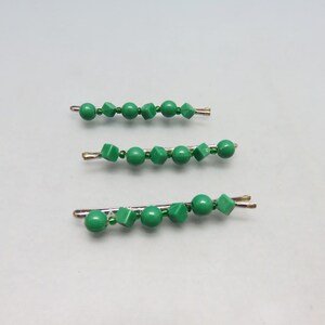 Vintage Jade Green Plastic Stone Bobby Pins - Set of 3