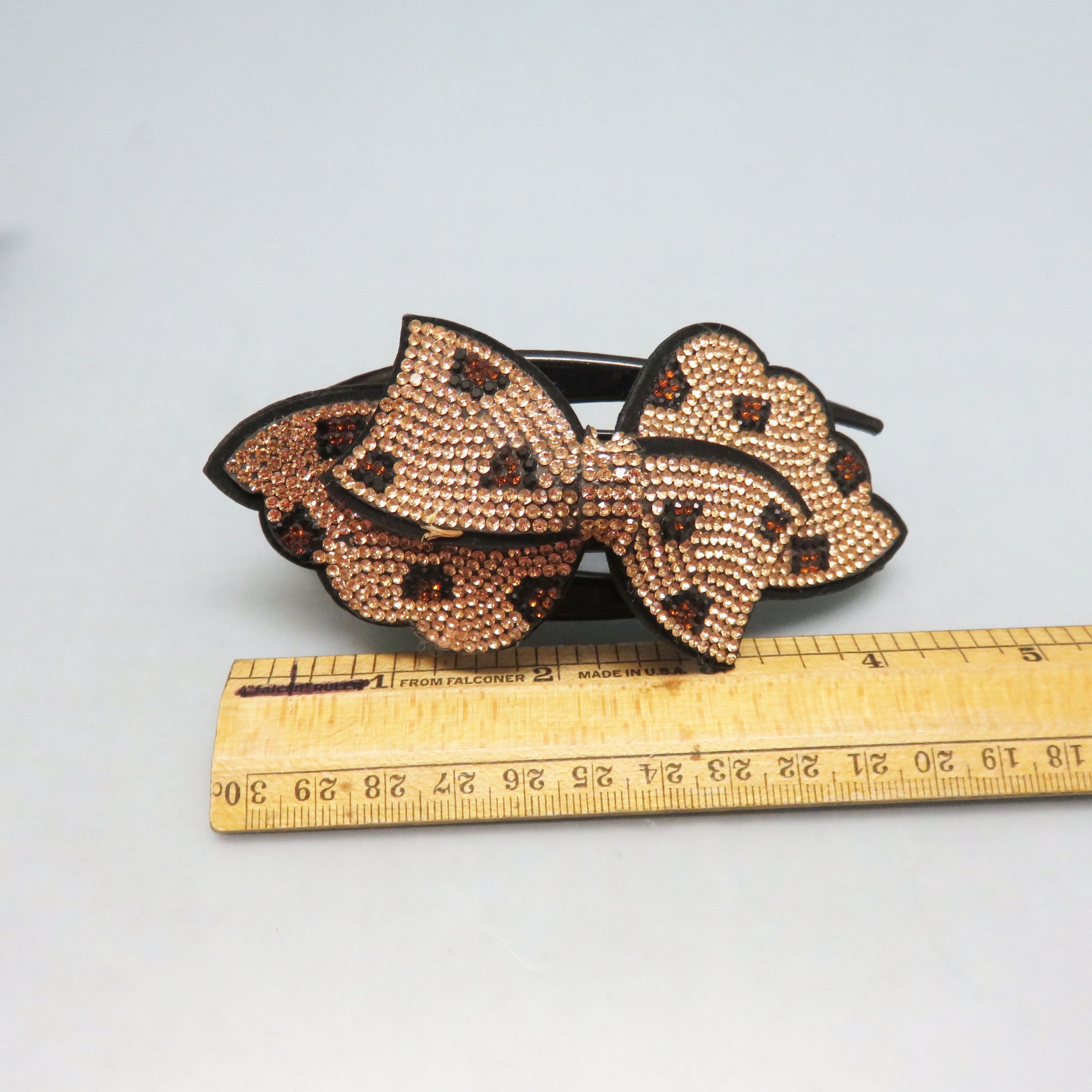 Vintage Rhinestone Leopard Print Bow Barrette: Neutral Fall 