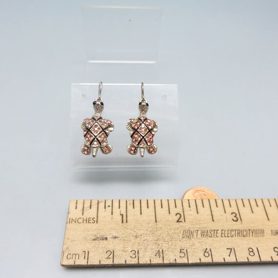 Pink Rhinestone Turtle Pierced Earrings, Vintage - image 3