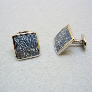Gorgeous Vintage  David Donahue Enamel Silver Cufflinks, Gray Blue Enamel