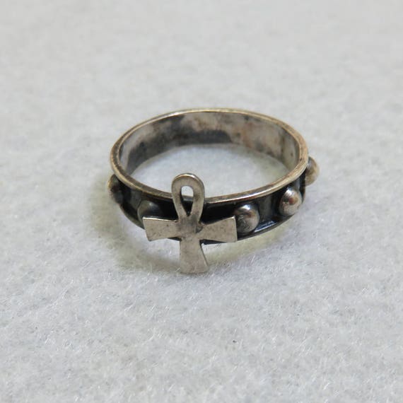 Vintage Substantial Sterling Silver Ankh Ring, Si… - image 3