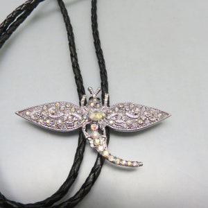 Rhinestone Dragonfly Bolo Tie: Handmade Vegan Leather Western Jewelry