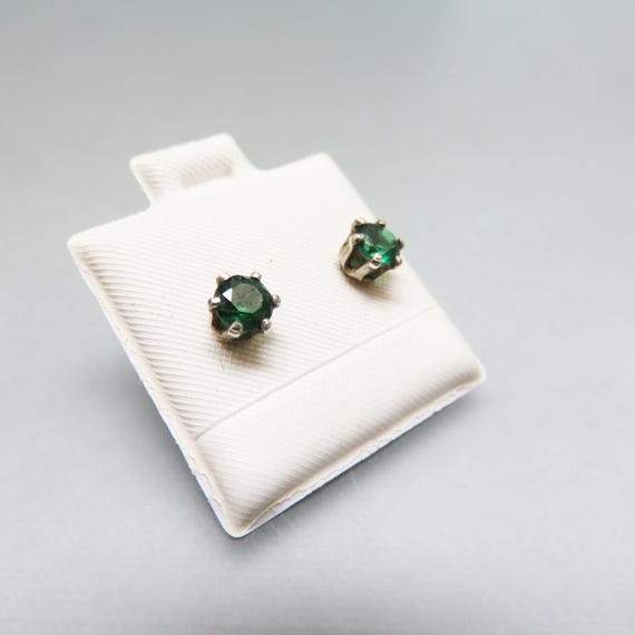 Sterling Silver, Green Spinel, Tiny Stud Style Pi… - image 6