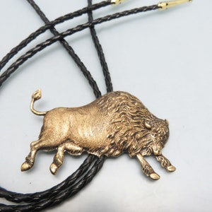 Charging Buffalo or Bison Bolo Tie, Vintage