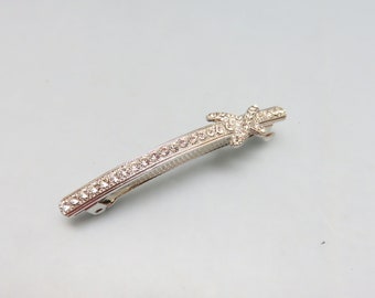 Silvery Narrow Clear Rhinestone  Hair  Barrette,  2 5/8ths Inches Long