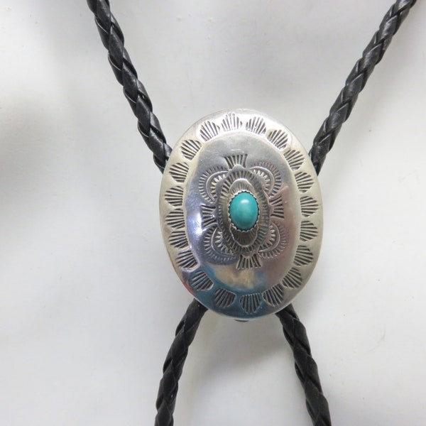 Sterling Concho Bolo Tie, Vintage, Native American, Turquoise,