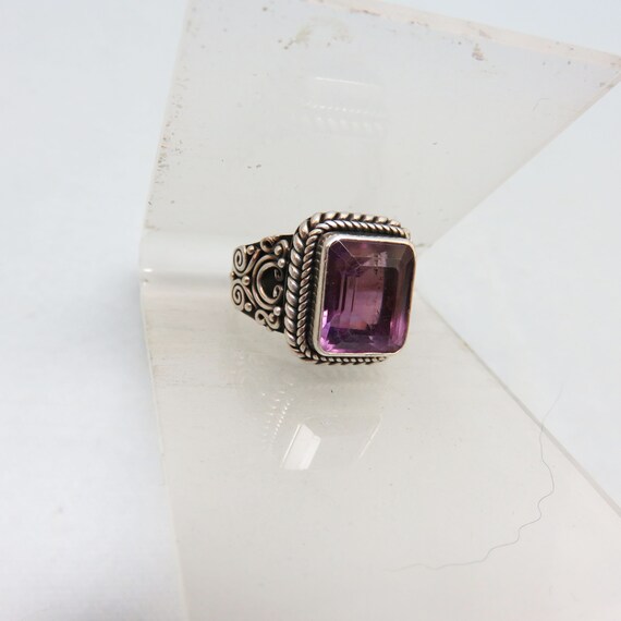Vintage Sterling Silver Amethyst Ring: Gothic Ren… - image 2