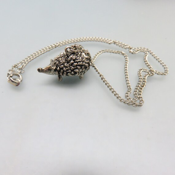 Three Dimensional  Silver Plated Hedgehog  Pendan… - image 1