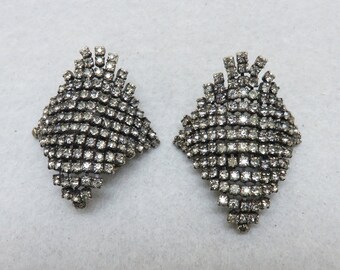 1960s Vintage Wedding or Formal Silvery Gray Rhinestone  Shoe Clips