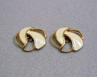 Vintage Shoe Clips, Creamy White Enamel and Gold