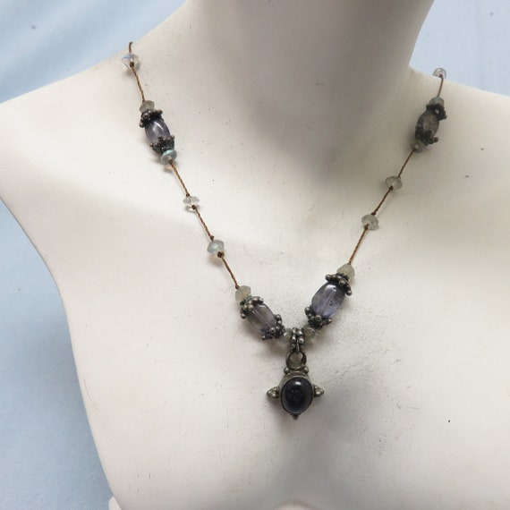 Victorian Look Iolite, Moonstone Bead Sterling Ne… - image 1