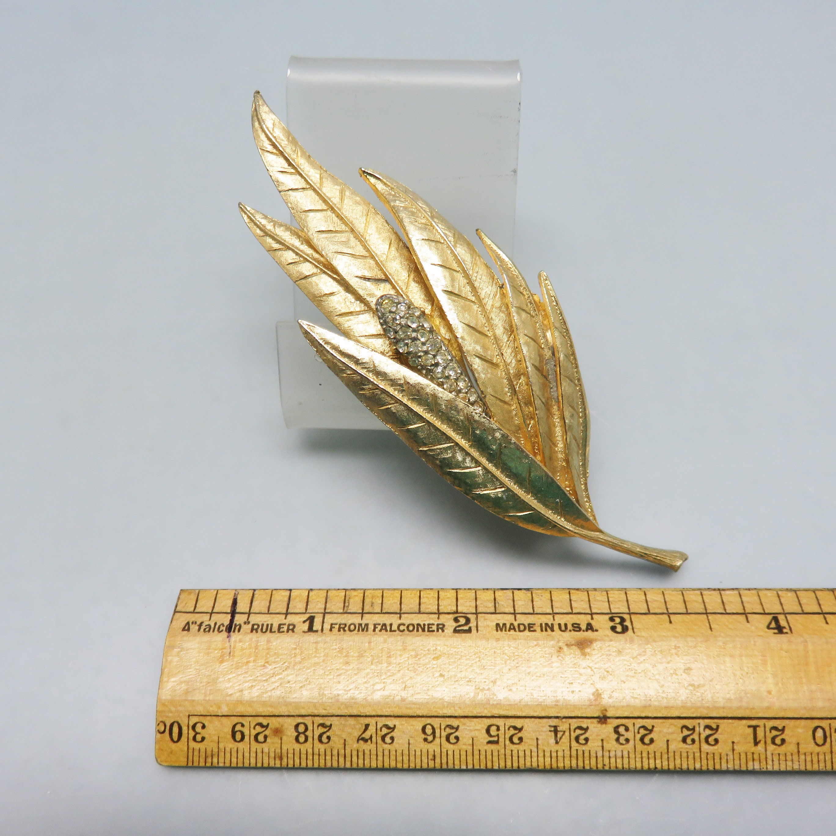 Vintage BSK Rhinestone Brooch: Goldtone Leaf Pin, 1960s Jewelry - Etsy