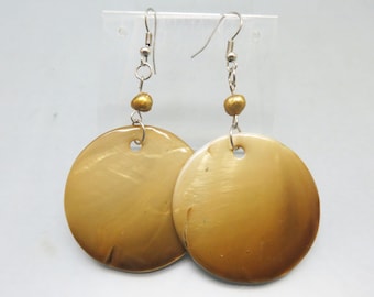 Pierced Earrings,  Brown Ombre Mother of Pearl Disc Earrings