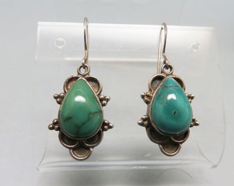 Vintage Sterling Silver and Chrysocolla Pierced Earrings