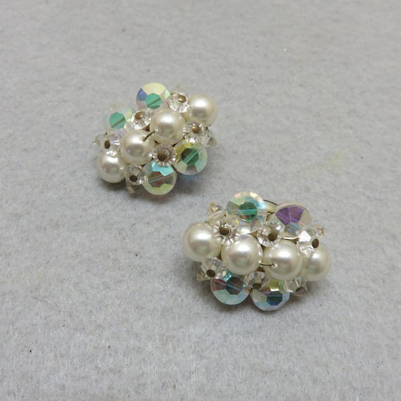 Bridal Pearls and Crystal Clip Earrings, Vintage … - image 1