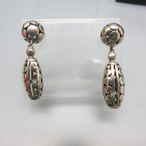Old Mexican Substantial Sterling Silver Pierced Earrings, Drop Style, Vintage with Cut Out Designs
