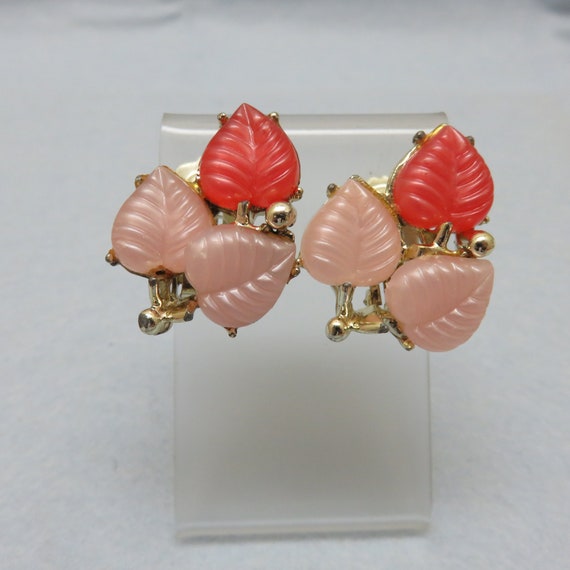 Boucles D'oreilles Vintage Années 90 - Clips Rose Et Bois - Plastique - Occasion