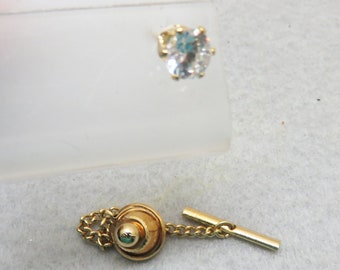 Vintage Big Clear Cubic Zirconia Tie Tack, Vintage Tie Tack