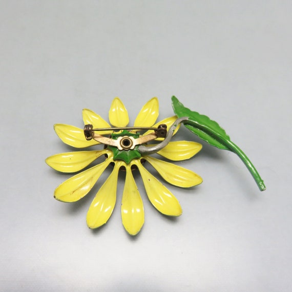 Yellow and Brown Enamel Flower Brooch, 1960s Blac… - image 3