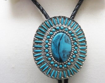 1980s Faux Turquoise Big Conch Style Bolo Tie