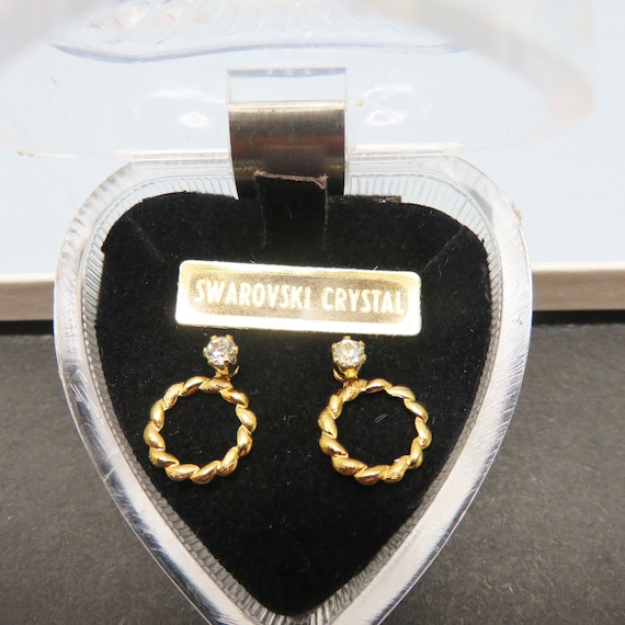 Gold Plated Circle and Swarovski  Pierced Earring… - image 1