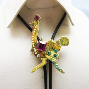 Handmade Decorated Ostrich  Bolo Tie, Vintage Bolo Tie, Western Bolo Tie