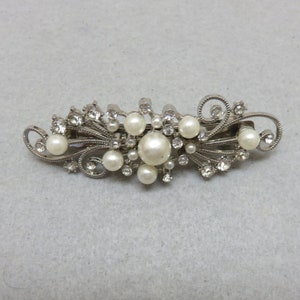 White Pearl and Rhinestone Vintage Hair Barrette