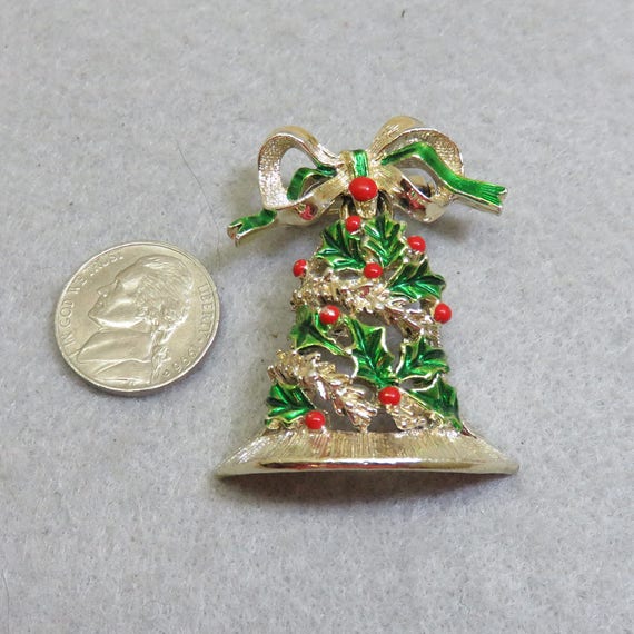 Christmas Pin, Vintage Christmas Bell Pin - image 3