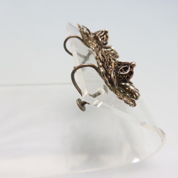 Sterling Silver Flower Screw Back Earrings,  Vint… - image 4