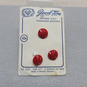 3 Red Glass Buttons, Vintage 1/2 Inch West German Glass Buttons