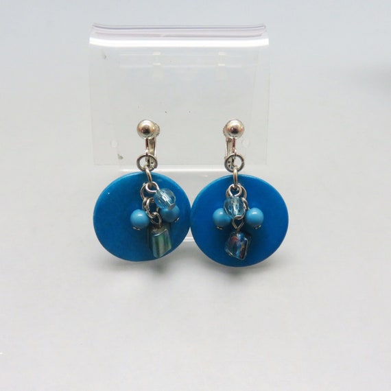 Dyed Blue Mother of Pearl Dangle and Drop Screw B… - image 2
