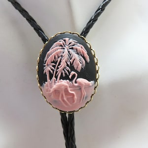 Pink and Black Flamingo Bolo Tie, Handmade image 1