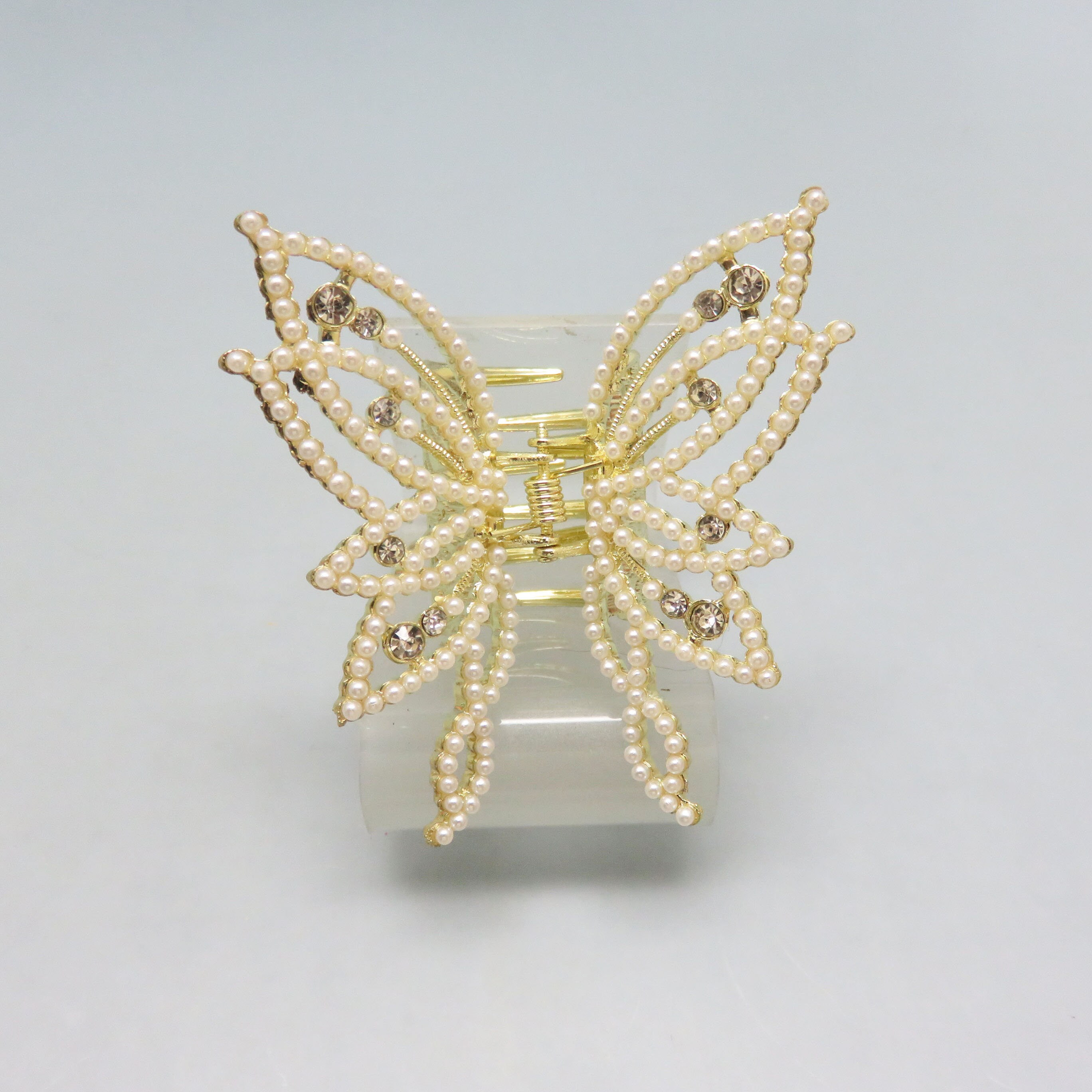 Vintage Rhinestone and Faux Pearl Butterfly Pony Tail Holder, Hair Clip