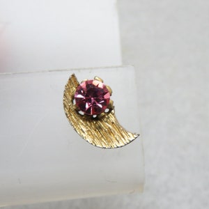 Vintage Pink Rhinestone Tie Tack, Half Moon Tie Tack