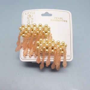 Sweet Peach Faux Pearl Hair Barrettes, Petite Little Girl Vintage Barrettes*