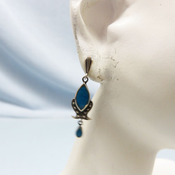 Vintage Turquoise Inlay and Sterling Silver Pierc… - image 5