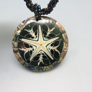 Vintage Abalone Starfish Pendant Necklace: Handmade Seed Bead Chain