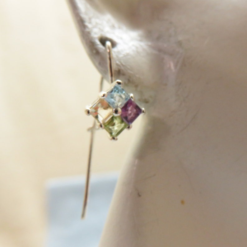Sterling Silver Real Semi Precious Gemstone Pierced Earrings Vintage