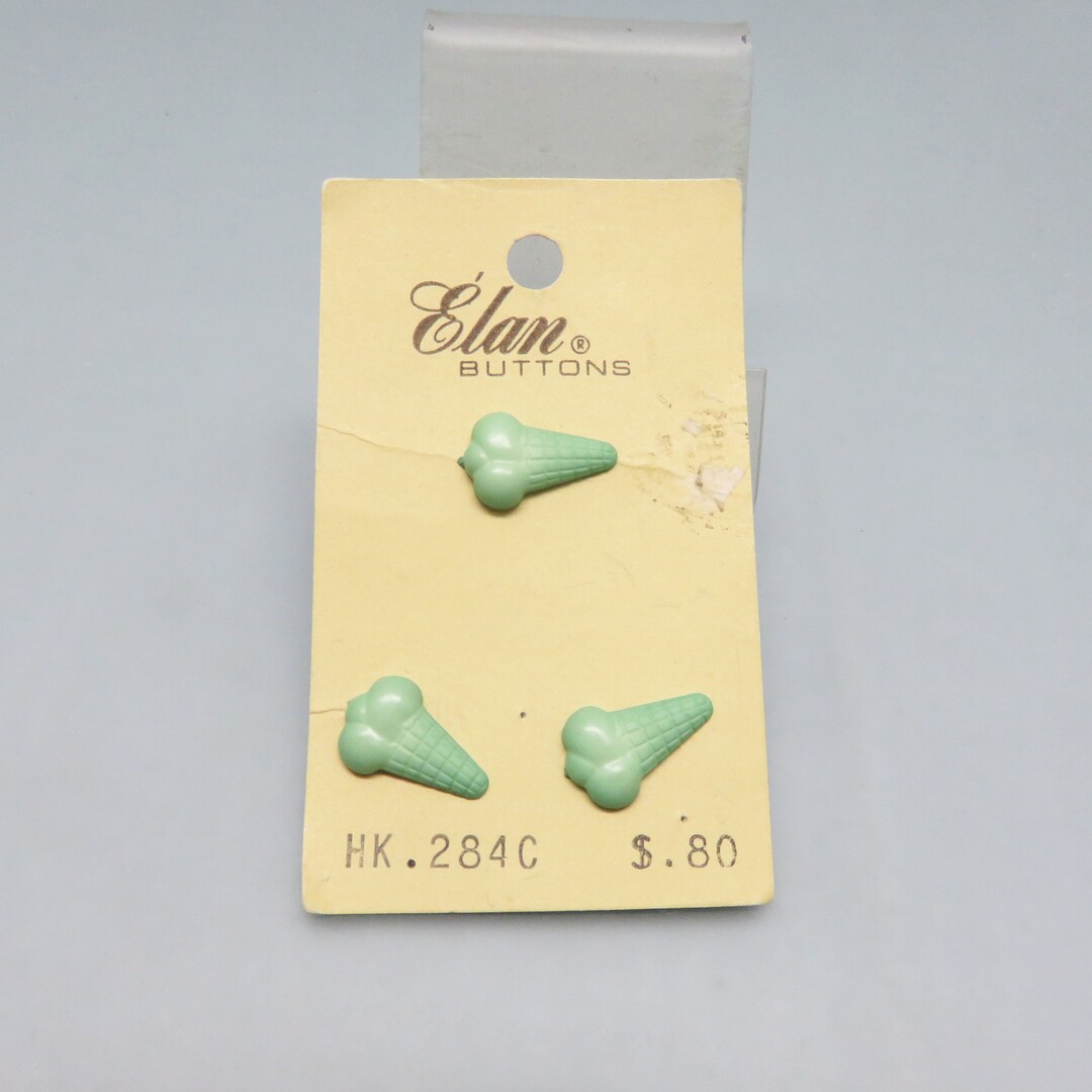 Vintage Green Ice Cream Cone Buttons: Set of 3 Tiny Plastic Buttons - Etsy