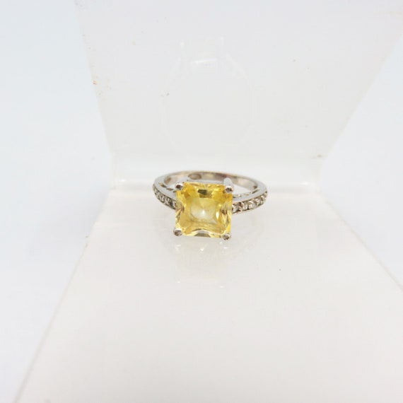 Vintage Canary Yellow Cubic Zirconia and Sterling… - image 1