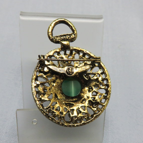 Vintage Gerry's Faux Pocket Watch Brooch, Rhinest… - image 4