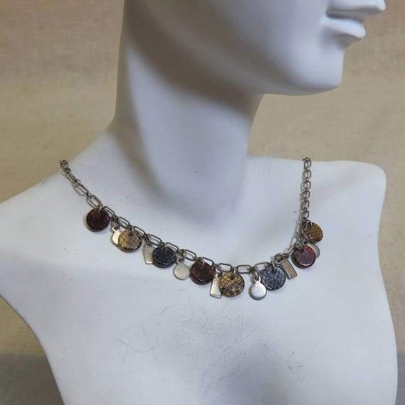 Silver Tag and Snakeskin Lucite  Sterling Collar … - image 4