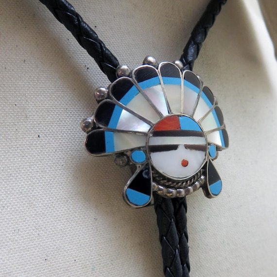 Vintage Sterling and Stone Zuni Sun Face Chiefs H… - image 2