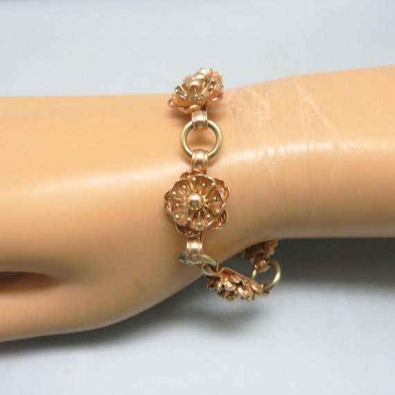 Vintage Yellow and Rose Gold Plated Floral Bracel… - image 4