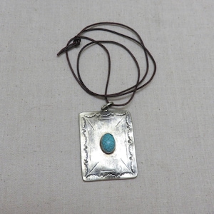 Unisex Mexican Alpaca Silver Pendant Necklace, 1980s Vintage Southwestern Necklace