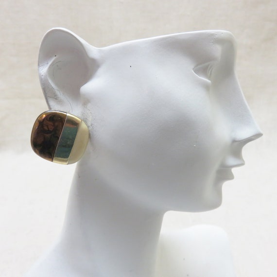 Copper, Beige and Gold Porcelain Pierced Earrings… - image 3