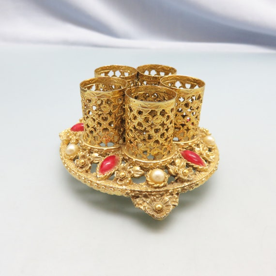 Ormolu Florentine 5 Section Lipstick Holder, 1960… - image 2