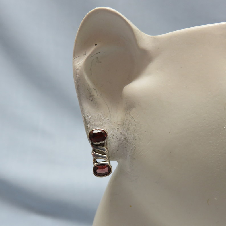Double Garnet Pierced Earrings Sterling Silver Earrings Modern Design