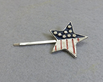 Flag Design Star Bobby or Hair Pin, Vintage