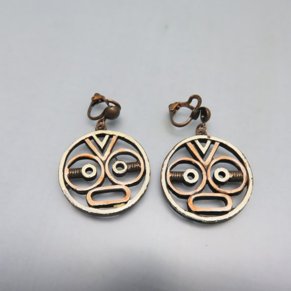 Coro Polynesian Face Clip On Earrings, Vintage Co… - image 1